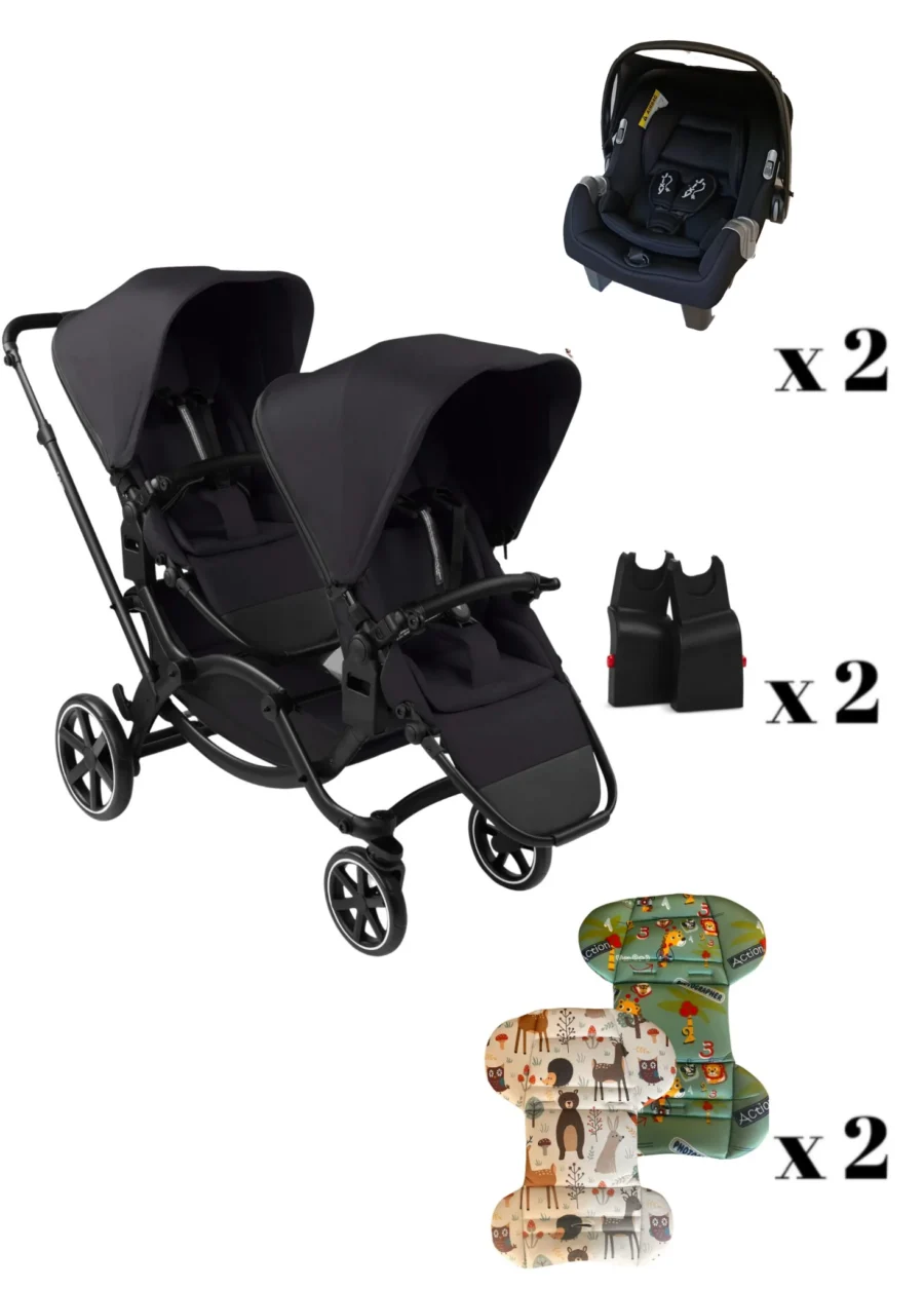 ABC Design Zoom2 Coal Travel Set - Özel Seri İkiz Bebek Arabası Siyah Ana Kucaklı Seyahat Seti