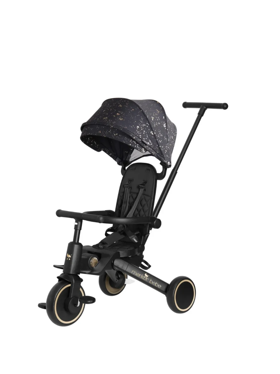 Merkür Bebe 9in1 Hawk Çift Yönlü Katlanabilir Yatabilir Ayak Destekli Üç Tekerlekli Bebek ve Çocuk Bisikleti Premium Gold