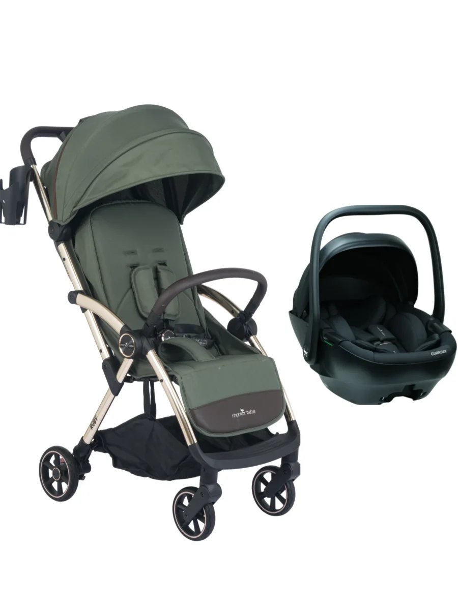 Merkür Bebe Ruby Tek Tuşla Otomatik Katlanan Kabin Boy Travel Sistem Bebek Arabası Yeşil - Merkür Bebe Guardix i-Size Oto Koltuğu Ana Kucağı 0-13 kg Antrasit