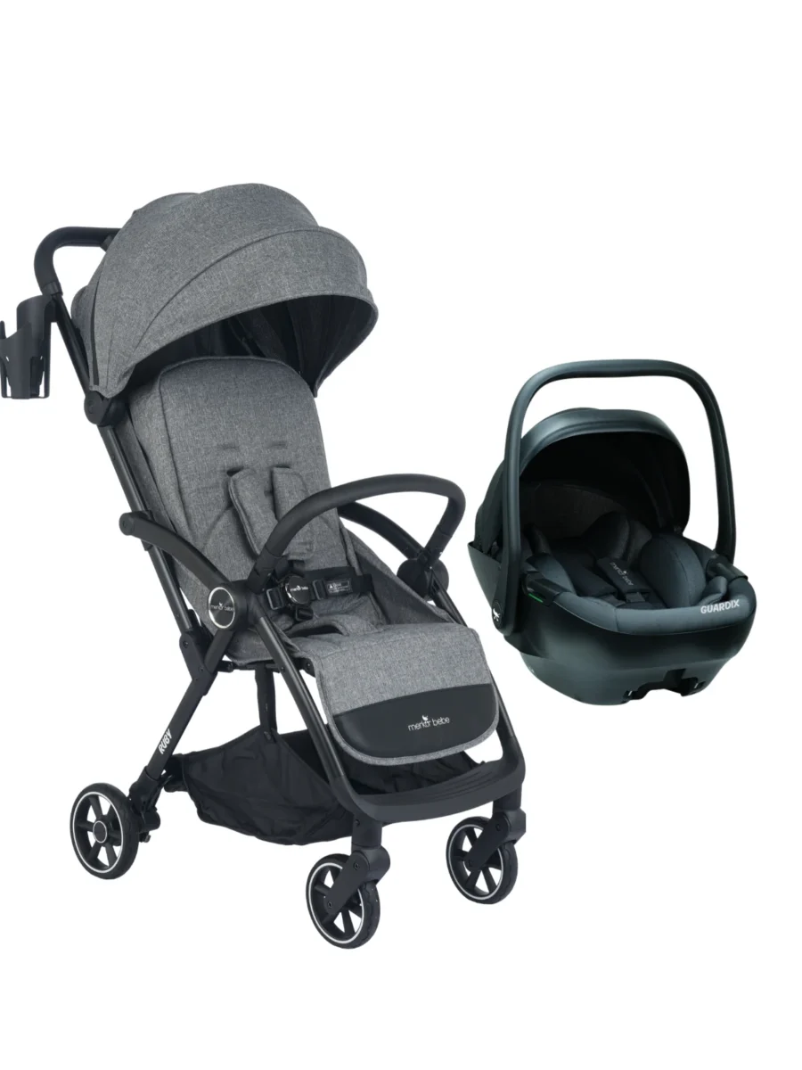 Merkür Bebe Ruby Tek Tuşla Otomatik Katlanan Kabin Boy Travel Sistem Bebek Arabası Gri - Merkür Bebe Guardix i-Size Oto Koltuğu Ana Kucağı 0-13 kg Siyah