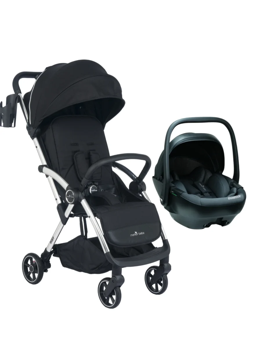 Merkür Bebe Ruby Tek Tuşla Otomatik Katlanan Kabin Boy Travel Sistem Bebek Arabası Siyah - Merkür Bebe Guardix i-Size Oto Koltuğu Ana Kucağı 0-13 kg Siyah