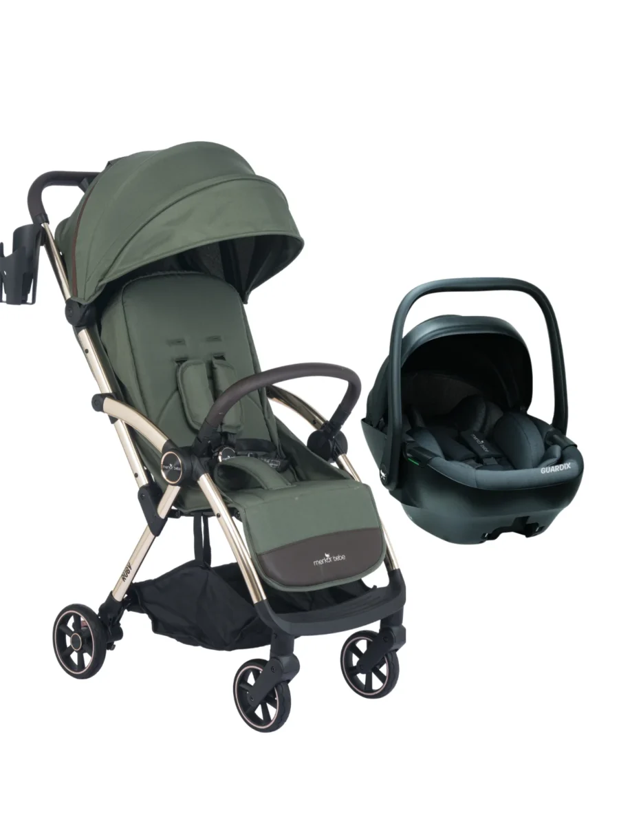Merkür Bebe Ruby Tek Tuşla Otomatik Katlanan Kabin Boy Travel Sistem Bebek Arabası Yeşil - Merkür Bebe Guardix i-Size Oto Koltuğu Ana Kucağı 0-13 kg Siyah
